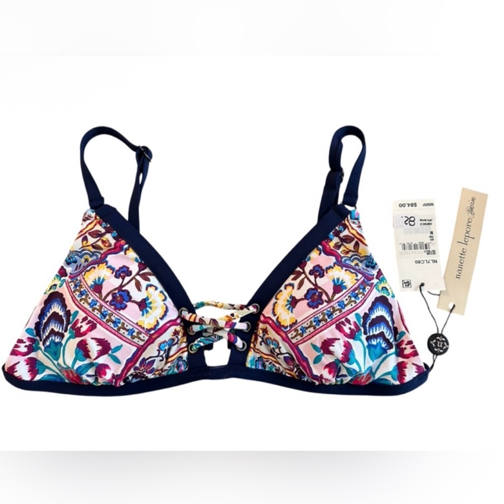 Nanette Lepore Bikini Top Multicolor Floral Folkloric Medium Boho Swimwear NWT